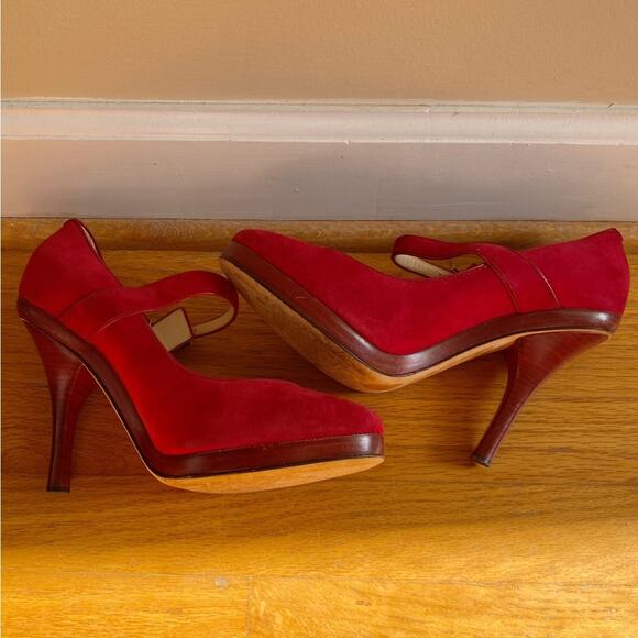 Jimmy Choo | Friday Kid Suede Platform Pumps Mary Janes Red EU 40.5, US 10.5 - Picture 7 of 15
